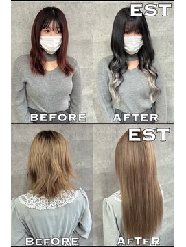 エスト 大阪梅田(EST) レミー100%高級人毛/53cm☆シールエクステ70枚+カラー