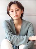 マッシュウルフハンサムショート小顔大人かわいい毛先パーマボブ