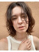 ユノ(juno) ミディアムボブの垢抜けウェーブパーマスタイル☆ベージュカラー