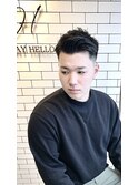 20代七三ツーブロック短髪アップバングウェット仕上げ【河原町