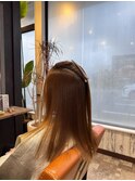 髪質改善ブリーチなしハイライトブラウン大人可愛いストレート