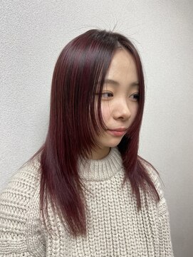 ビードロネイ 武蔵境店(vi-dro nei) レイヤーカット×ボルドーピンク×ハイライト