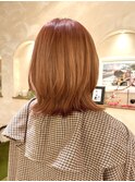 ミディアムレイヤー/レイヤーカット/顔周り/オレンジカラー/銀座