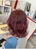 レイヤーカット×ボルドーカラー