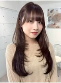 C88透明感モカブラウン韓国ヘアーザクザクロングレイヤー