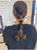 大人可愛い銀箔ポニーピンアクセサリーアレンジヘアセット