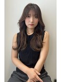 ロングレイヤーチョコレートブラウンカラー前髪カット