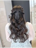 ツインアレンジ/ハーフツイン/お呼ばれヘアハーフアップ参列ヘア