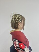 ベルクープス 天王寺店(Belle Coupes) 【BelleCoupes】着物ヘアボブ 水引ゴールド ダウンスタイル 大阪