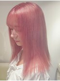 9436ミルクティーピンクハイトーンカラー韓国切りっぱなしボブ