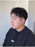 アッシュブラックマッシュパーマ刈り上げツーブロック韓国ヘアー