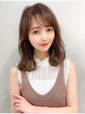 大人可愛い/透け感/前髪/小顔/くびれミディ/ラベンダーカラー