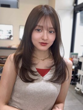 コート 表参道(Cote) 韓国ヘア 2wayバング 顔まわりカットNo.1 レイヤー グレージュ