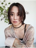 ボブ顔周りレイヤー韓国ヘア美髪オリーブベージュ_ba522122