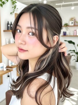 ミーム 原宿 表参道(meme) ”韓国風インナーカラー×レイヤーカットハーフアップ