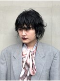 ショート風ヘアアレンジ 黒髪 無造作 モード ストリート