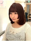 小顔姫カットレイヤーボブ重め前髪チェリーブラウン美髪髪質改善