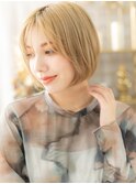 外国人風ハイトーンカラー丸みショートボブh3川口20代30代40代