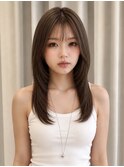 セミロングレイヤーレイヤーカット顔周りカット透明感カラー