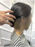 バイカラーショコラアッシュ白髪ぼかしナチュラルショートボブ