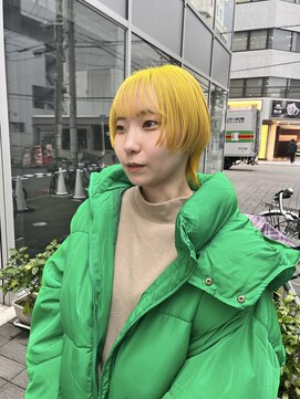 カフ(CAF) CAF FUKO イエローカラー/蛍光/ショートウルフ/大阪/心斎橋