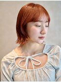 ボブ　切りっぱなしボブ　オレンジ　ベージュ　チェリーブラウン