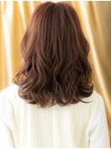 □ベビーピンクブラウン小顔波巻きウェーブ403上尾20代30代40代