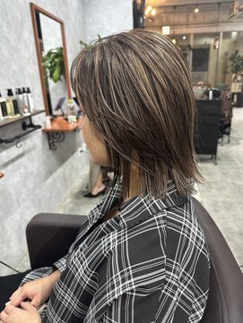 シールドヘアー 沖縄 新都心(C'LD Hair) ハイライトボブ/シナモンベージュ/冬カラー/ぷつっとボブ