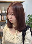 ナチュラルブラウン 顔周りカット レイヤー ミディアム 艶髪