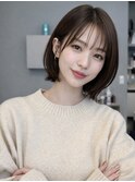 小顔レイヤーボブ/韓国風/前髪あり/シースルーバング/艶髪
