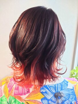 プリーズヘア(Please hair) ウルフカット　インナーカラー　レッド系