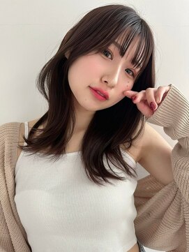 ノイズオオサカ 梅田店(NOISM OSAKA) 小顔外ハネミディアムアッシュ20代30代40代くびれミディ韓国ヘア