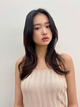 ノク 渋谷(nok) 大人っぽ韓国ネイビーグレージュ前髪カット顔まわりレイヤー