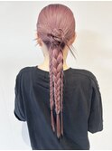 ヘアセット　ピンクカラー　カチモリヘア　タイトアレンジ