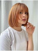 内巻きハイトーンボブ、オレンジカラー