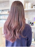 福山市美容室Caary先取り春ヘアコーラルピンクカラーロングヘア