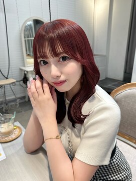 ミミバイカシュカシュ(mimi by cache cache) ブリーチなしダブルカラーピンクボルドーカラー