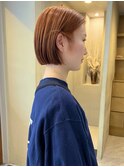 ブリーチなしダブルカラーで作るオレンジミニボブ/落合