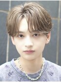 韓国フェザーパーマメンズカットアッシュブラウンブリーチなし