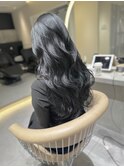 ★丸型逆三角ホワイトグレージュデジタルパーマチェリーブラウン