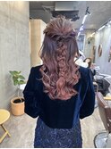 ヘアセット/ハーフアップ編みおろし/パーティーヘア/小顔/学割