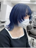 ネイビーブルー/ミディアムウルフ/ウルフボブ/ウルフミディ