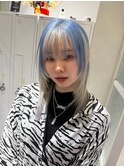 ダブルカラー/黒髪/ボブルフ/ネビージュ/原宿/ハイトーンカラー