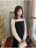 オリーブベージュ/オン眉/ワイドバング/ゆる巻き