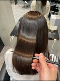 小顔薄めバンググレージュレイヤーロング前髪パーマ黒髪