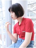 切りっぱなし/前下がり/黒髪/ナチュラル/ぱっつんボブ/自由が丘