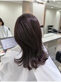 前髪ありくびれヘア夏アプリコットオレンジハイライトカラー