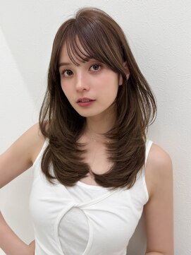 アイトーキョーエス 渋谷(AI TOKYO S) レイヤーカットオリーブベージュシースルーバング髪質改善渋谷