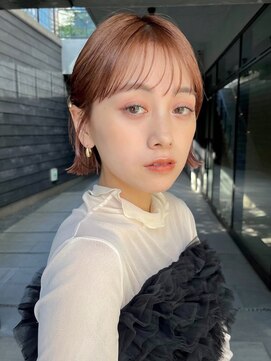 ガーデンヨコハマ(GARDEN YOKOHAMA) 切りっぱなしタッセルボブシースルーバングピンクベージュ外ハネ