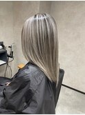 バレイヤージュ、ハイライト、レイヤーロング、グレーベージュ
